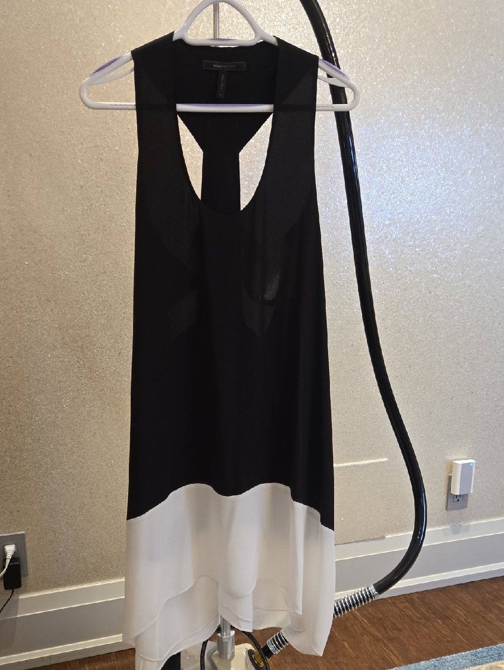 BCBGMaxAzaria Black & White Sleeveless High-Low Chiffon Dress